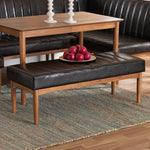 Load image into Gallery viewer, Baxton Studio Daymond Mid-Century Modern Dark Brown Faux Leather Upholstered And Walnut Brown Finished Wood Dining Bench
