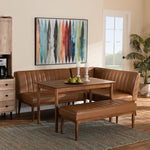 Load image into Gallery viewer, Baxton Studio Daymond Mid-Century Modern Tan Faux Leather Upholstered And Walnut Brown Finished Wood 4-Piece Dining Nook Set
