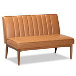 Load image into Gallery viewer, Baxton Studio Daymond Mid-Century Modern Tan Faux Leather Upholstered And Walnut Brown Finished Wood 2-Piece Dining Nook Banquette Set
