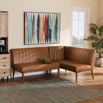 Load image into Gallery viewer, Baxton Studio Daymond Mid-Century Modern Tan Faux Leather Upholstered And Walnut Brown Finished Wood 2-Piece Dining Nook Banquette Set
