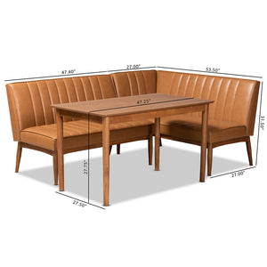 Baxton Studio Daymond Mid-Century Modern Tan Faux Leather Upholstered And Walnut Brown Finished Wood 3-Piece Dining Nook Set