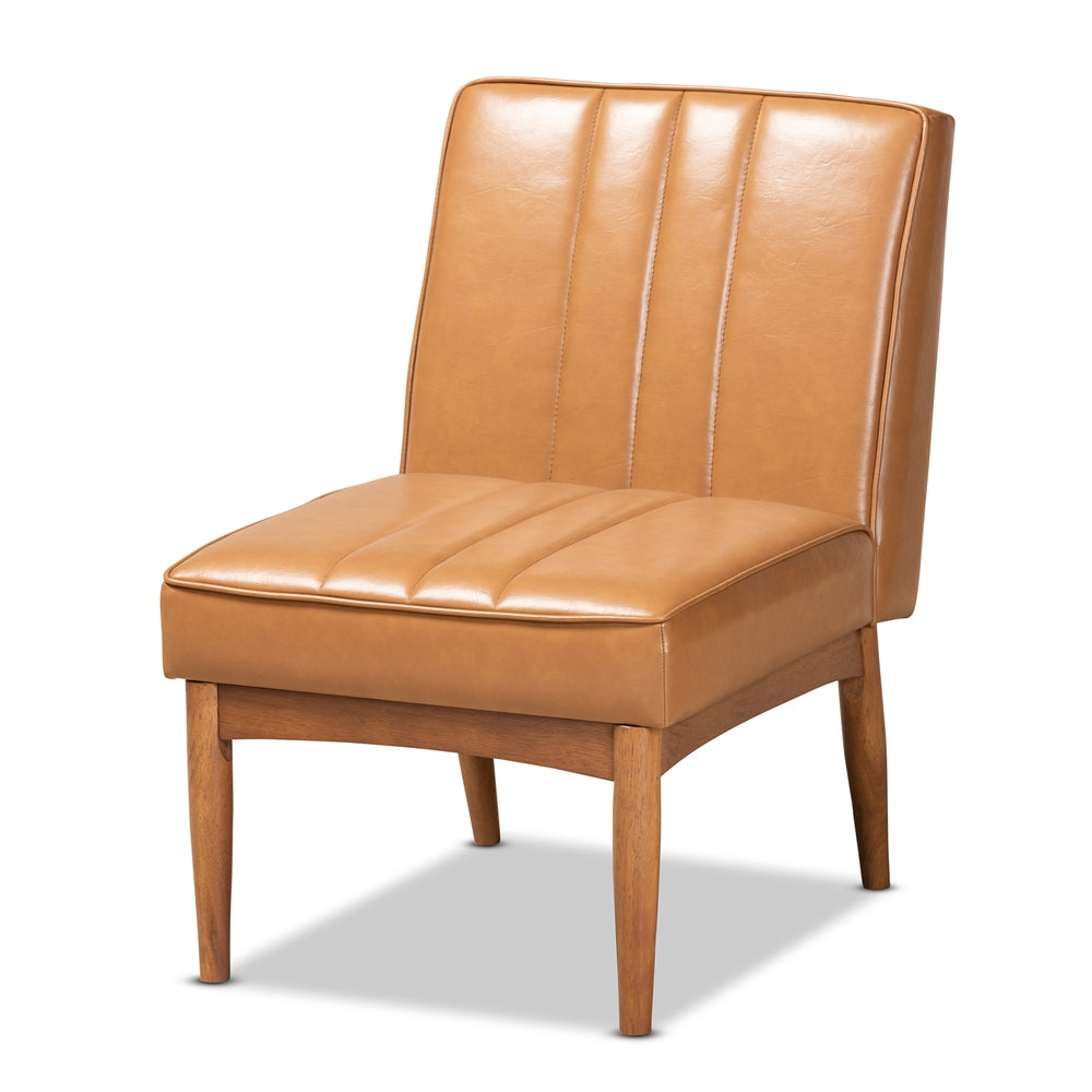 Baxton Studio Daymond Mid-Century Modern Tan Faux Leather Upholstered And Walnut Brown Finished Wood Dining Chair