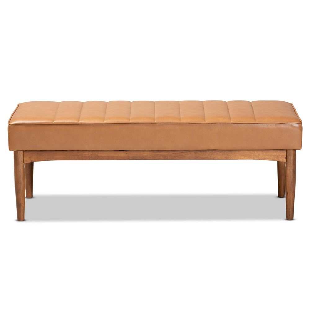 Baxton Studio Daymond Mid-Century Modern Tan Faux Leather Upholstered And Walnut Brown Finished Wood Dining Bench