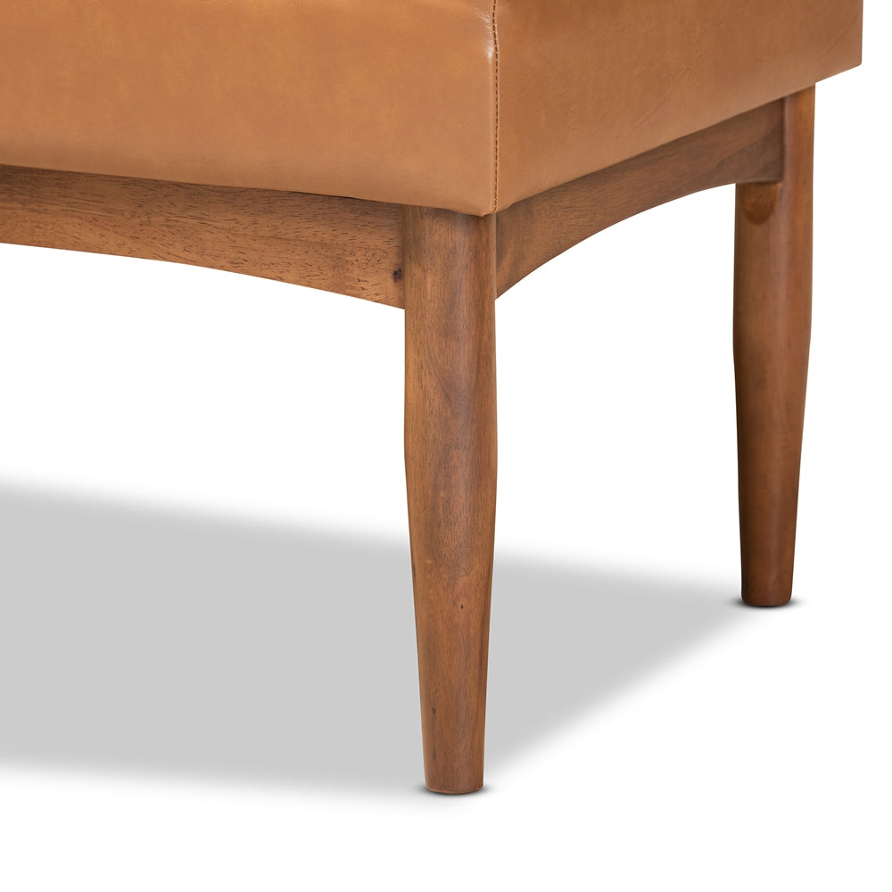 BAXTON STUDIO DAYMOND MID-CENTURY MODERN TAN FAUX LEATHER UPHOLSTERED AND WALNUT BROWN FINISHED WOOD DINING BENCH