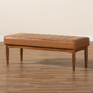 Baxton Studio Daymond Mid-Century Modern Tan Faux Leather Upholstered And Walnut Brown Finished Wood Dining Bench