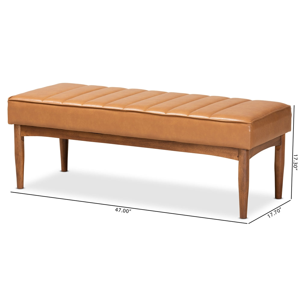 Baxton Studio Daymond Mid-Century Modern Tan Faux Leather Upholstered And Walnut Brown Finished Wood Dining Bench