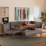 Load image into Gallery viewer, Baxton Studio Riordan Mid-Century Modern Grey Fabric Upholstered And Walnut Brown Finished Wood 5-Piece Dining Nook Set
