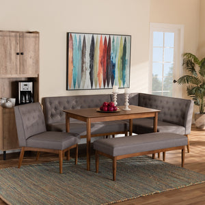 Baxton Studio Riordan Mid-Century Modern Grey Fabric Upholstered And Walnut Brown Finished Wood 5-Piece Dining Nook Set