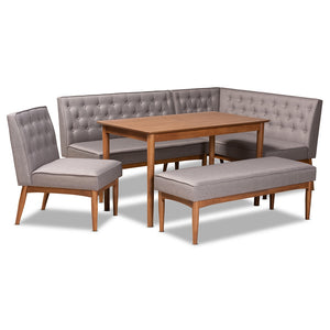 Baxton Studio Riordan Mid-Century Modern Fabric Upholstered and Finished Wood 5-Piece Dining Nook Set