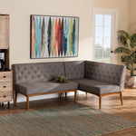 Load image into Gallery viewer, Baxton Studio Riordan Mid-Century Modern Grey Fabric Upholstered And Walnut Brown Finished Wood 2-Piece Dining Nook Banquette Set
