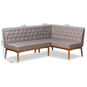 Baxton Studio Riordan Mid-Century Modern Grey Fabric Upholstered And Walnut Brown Finished Wood 2-Piece Dining Nook Banquette Set