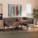 Load image into Gallery viewer, Baxton Studio Riordan Mid-Century Modern Grey Fabric Upholstered And Walnut Brown Finished Wood 3-Piece Dining Nook Set
