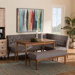 Load image into Gallery viewer, Baxton Studio Riordan Mid-Century Modern Grey Fabric Upholstered And Walnut Brown Finished Wood 4-Piece Dining Nook Set
