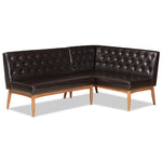 Load image into Gallery viewer, Baxton Studio Riordan Mid-Century Modern Dark Brown Faux Leather Upholstered And Walnut Brown Finished Wood 2-Piece Dining Nook Banquette Set
