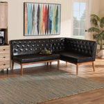 Load image into Gallery viewer, Baxton Studio Riordan Mid-Century Modern Dark Brown Faux Leather Upholstered And Walnut Brown Finished Wood 2-Piece Dining Nook Banquette Set
