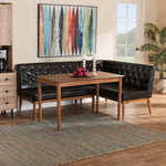 Load image into Gallery viewer, Baxton Studio Riordan Mid-Century Modern Dark Brown Faux Leather Upholstered And Walnut Brown Finished Wood 3-Piece Dining Nook Set
