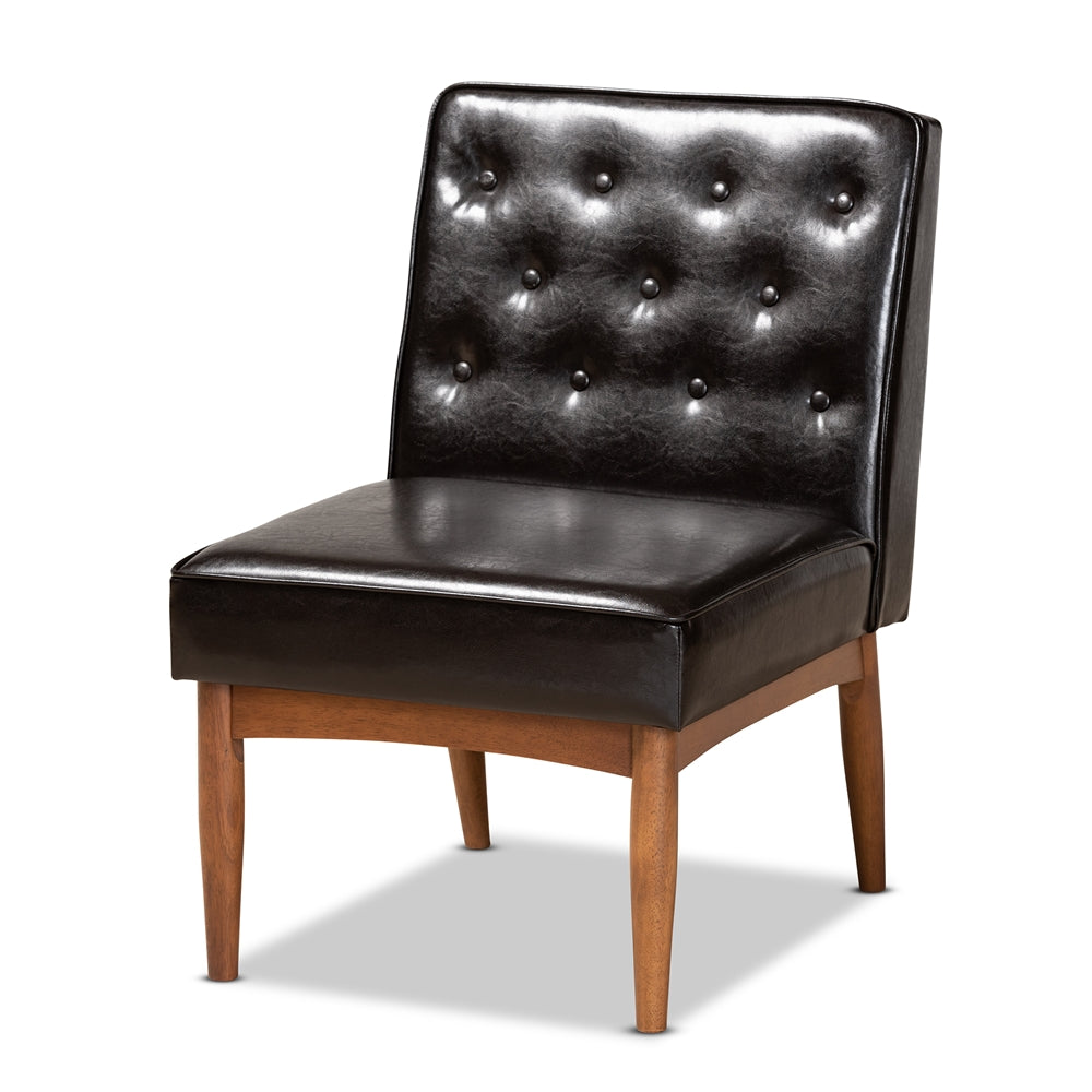 Baxton Studio Riordan Mid-Century Modern Dark Brown Faux Leather Upholstered And Walnut Brown Finished Wood Dining Chair