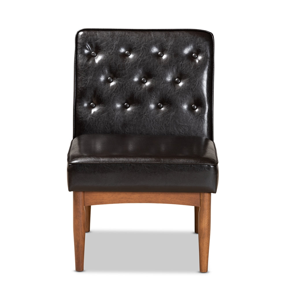 Baxton Studio Riordan Mid-Century Modern Dark Brown Faux Leather Upholstered And Walnut Brown Finished Wood Dining Chair