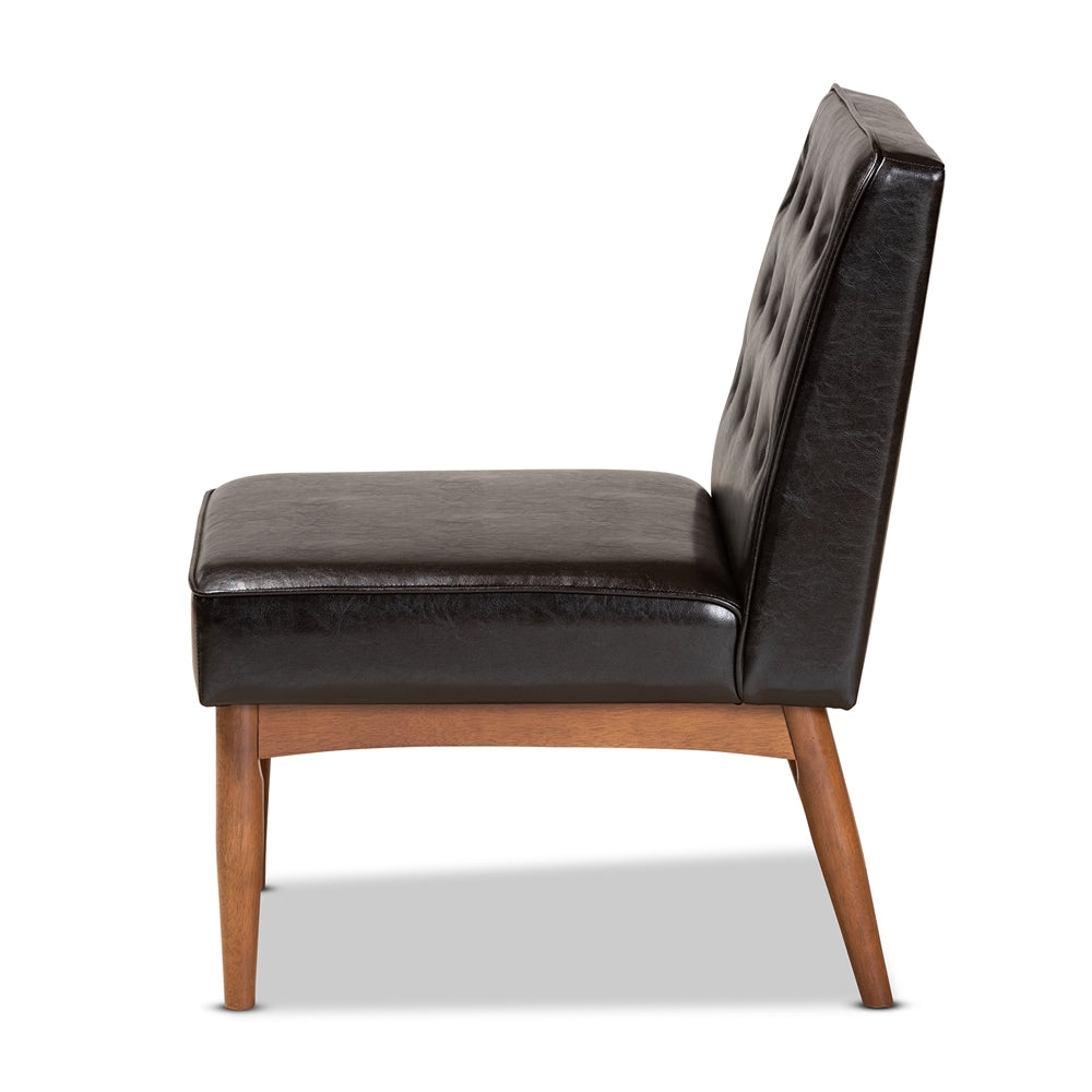 Baxton Studio Riordan Mid-Century Modern Dark Brown Faux Leather Upholstered And Walnut Brown Finished Wood Dining Chair