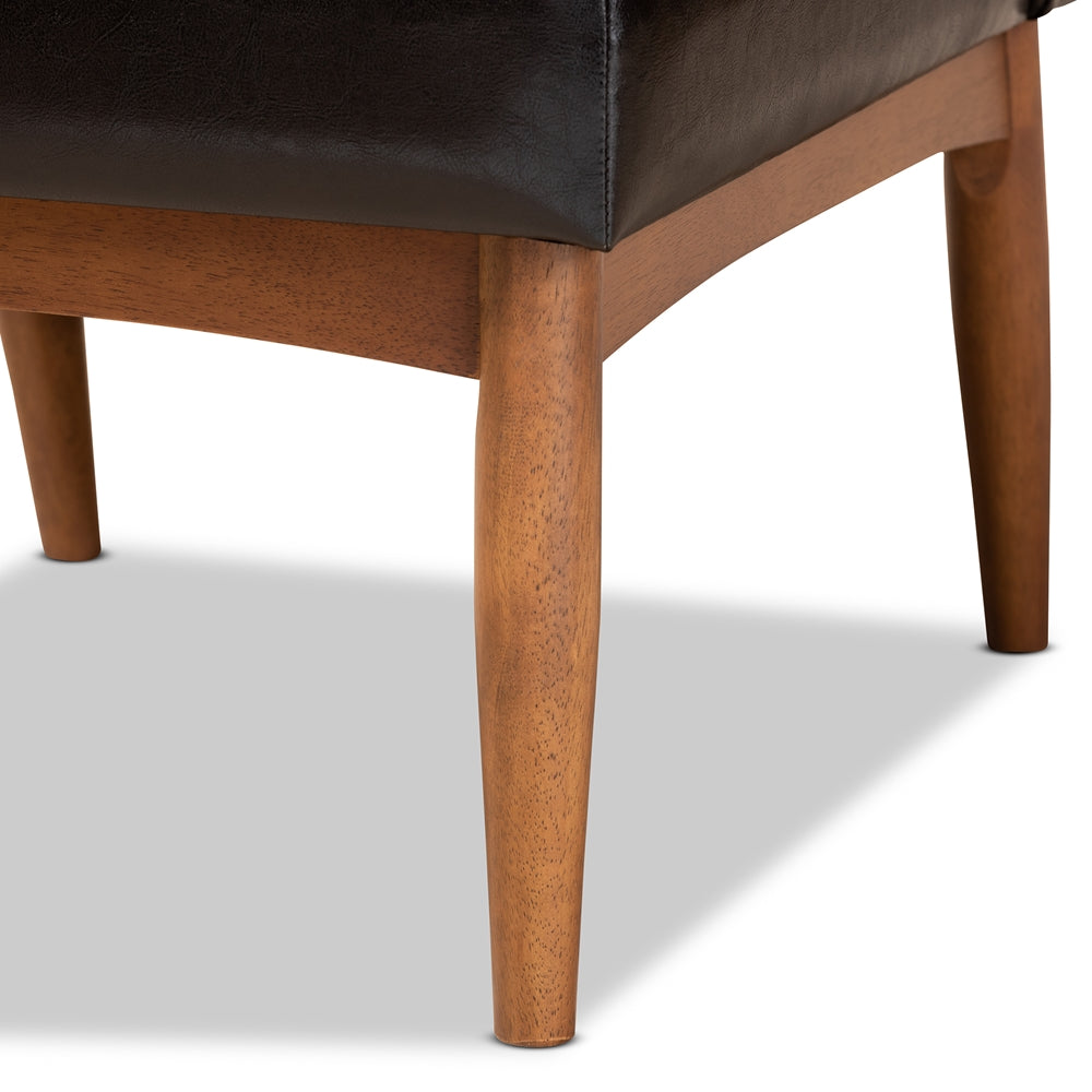 BAXTON STUDIO RIORDAN MID-CENTURY MODERN DARK BROWN FAUX LEATHER UPHOLSTERED AND WALNUT BROWN FINISHED WOOD DINING CHAIR