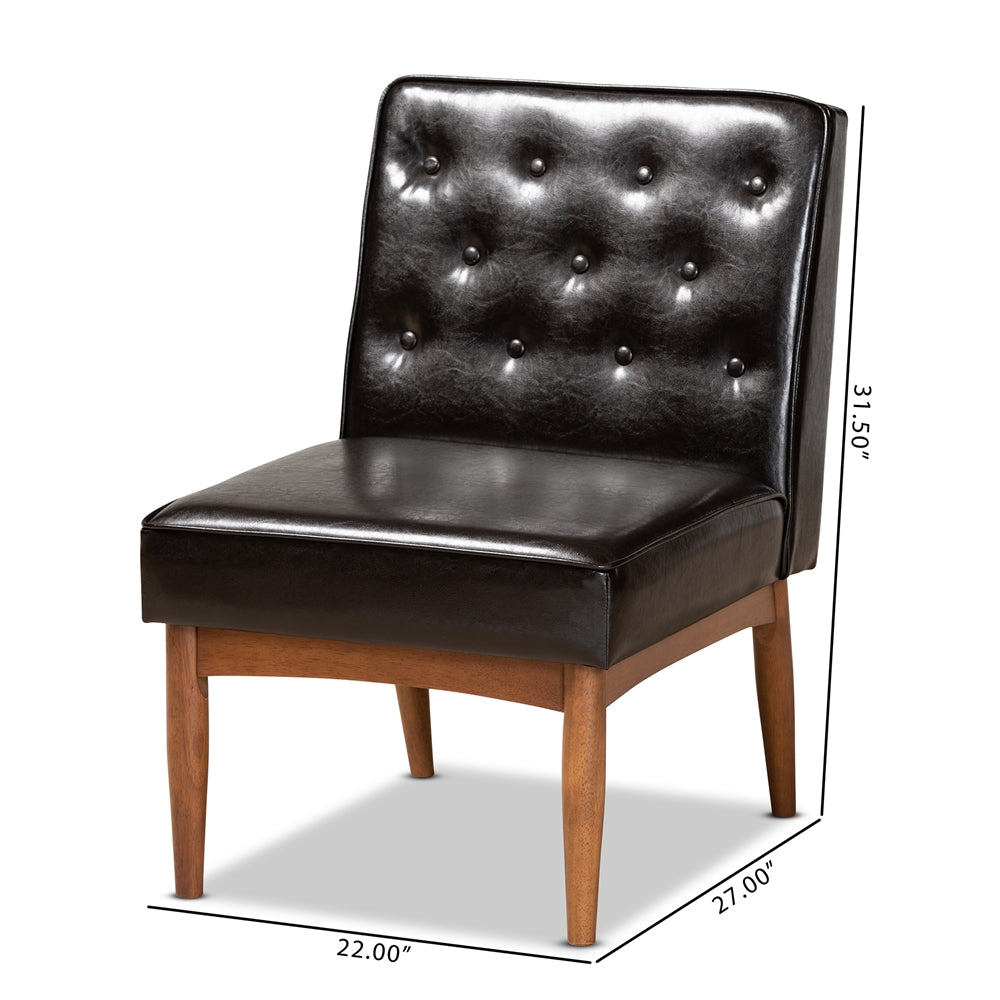 Baxton Studio Riordan Mid-Century Modern Dark Brown Faux Leather Upholstered And Walnut Brown Finished Wood Dining Chair