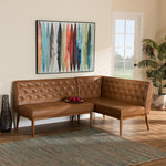 Load image into Gallery viewer, Baxton Studio Riordan Mid-Century Modern Tan Faux Leather Upholstered And Walnut Brown Finished Wood 2-Piece Dining Nook Banquette Set
