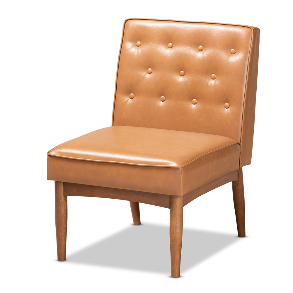 Baxton Studio Riordan Mid-Century Modern Tan Faux Leather Upholstered And Walnut Brown Finished Wood Dining Chair