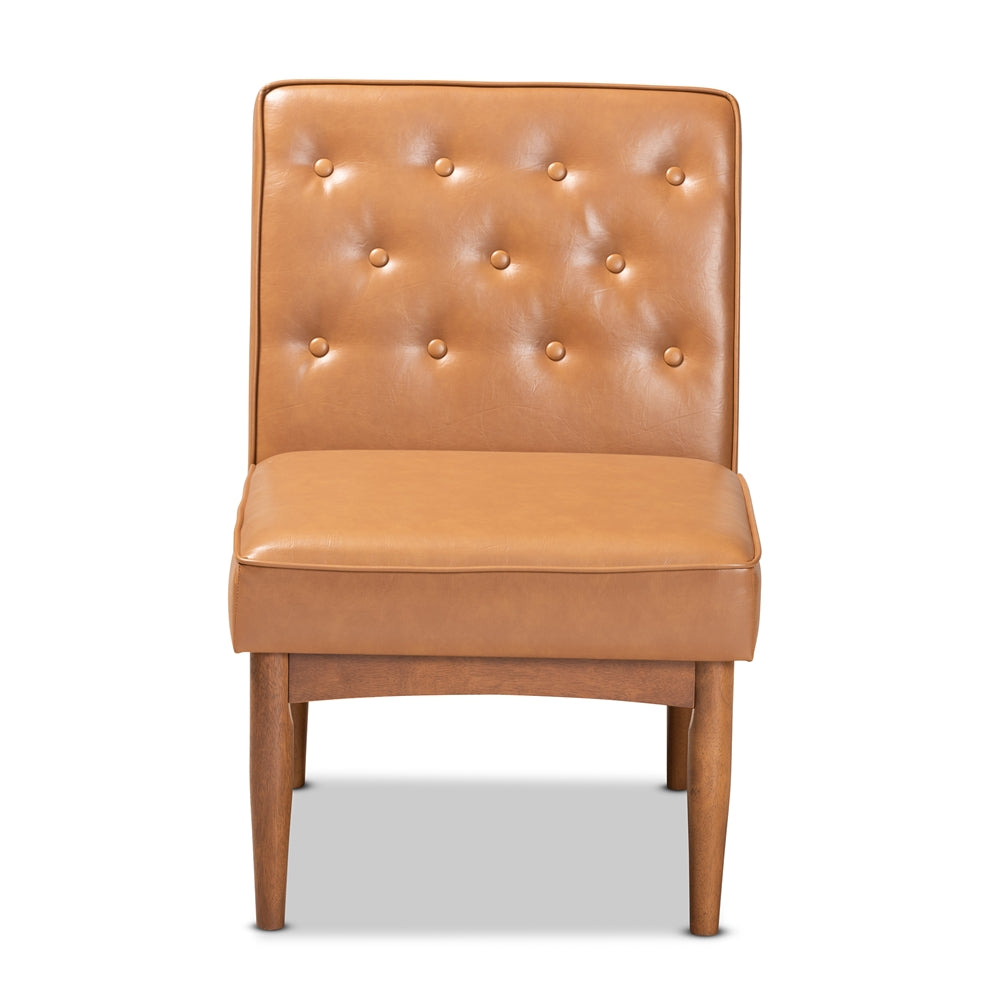 Baxton Studio Riordan Mid-Century Modern Tan Faux Leather Upholstered And Walnut Brown Finished Wood Dining Chair