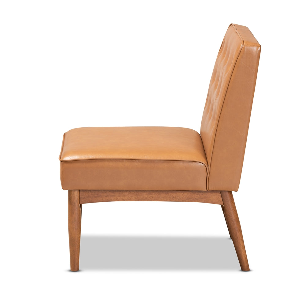 Baxton Studio Riordan Mid-Century Modern Tan Faux Leather Upholstered And Walnut Brown Finished Wood Dining Chair