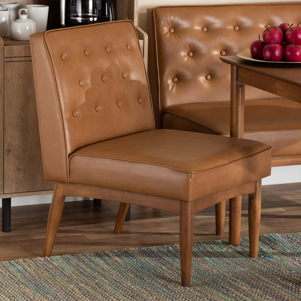 Baxton Studio Riordan Mid-Century Modern Tan Faux Leather Upholstered And Walnut Brown Finished Wood Dining Chair