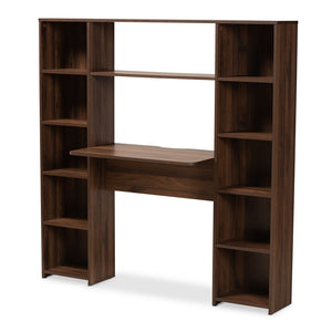 Baxton Studio Ezra Modern And Contemporary Walnut Brown Finished Wood Storage Computer Desk With Shelves