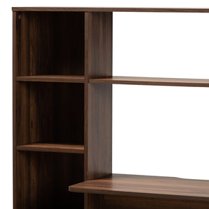 BAXTON STUDIO EZRA MODERN AND CONTEMPORARY WALNUT BROWN FINISHED WOOD STORAGE COMPUTER DESK WITH SHELVES