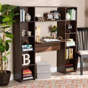 Baxton Studio Ezra Modern And Contemporary Walnut Brown Finished Wood Storage Computer Desk With Shelves