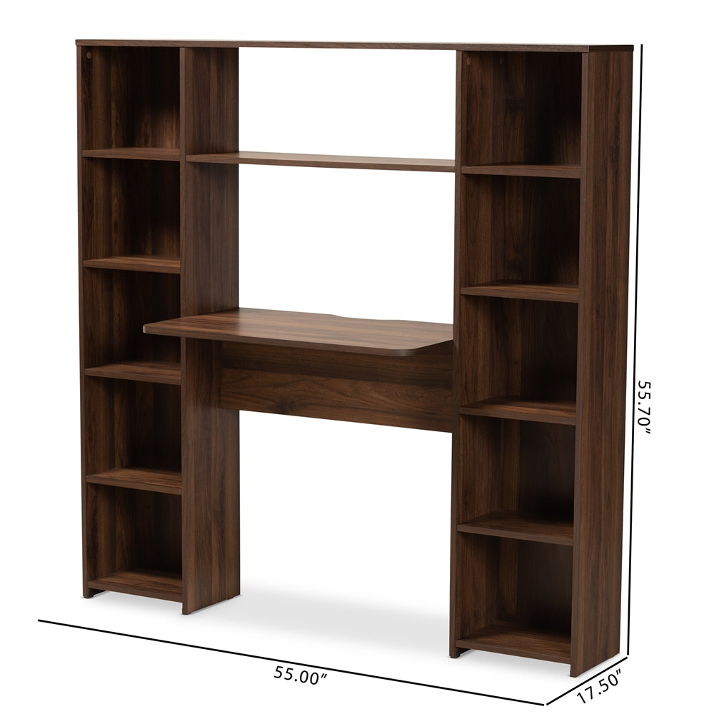 Baxton Studio Ezra Modern And Contemporary Walnut Brown Finished Wood Storage Computer Desk With Shelves