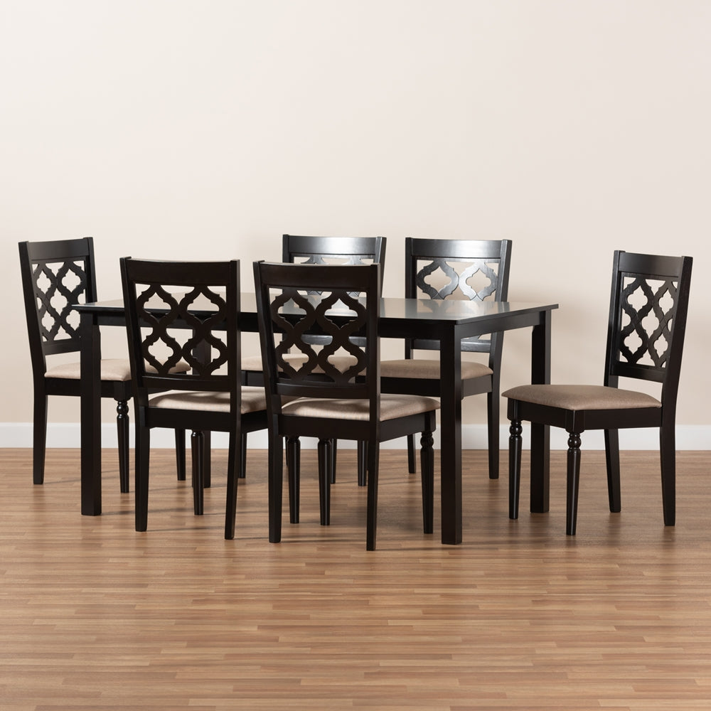 Baxton Studio Ramiro Modern And Contemporary Sand Fabric Upholstered And Dark Brown Finished Wood 7-Piece Dining Set