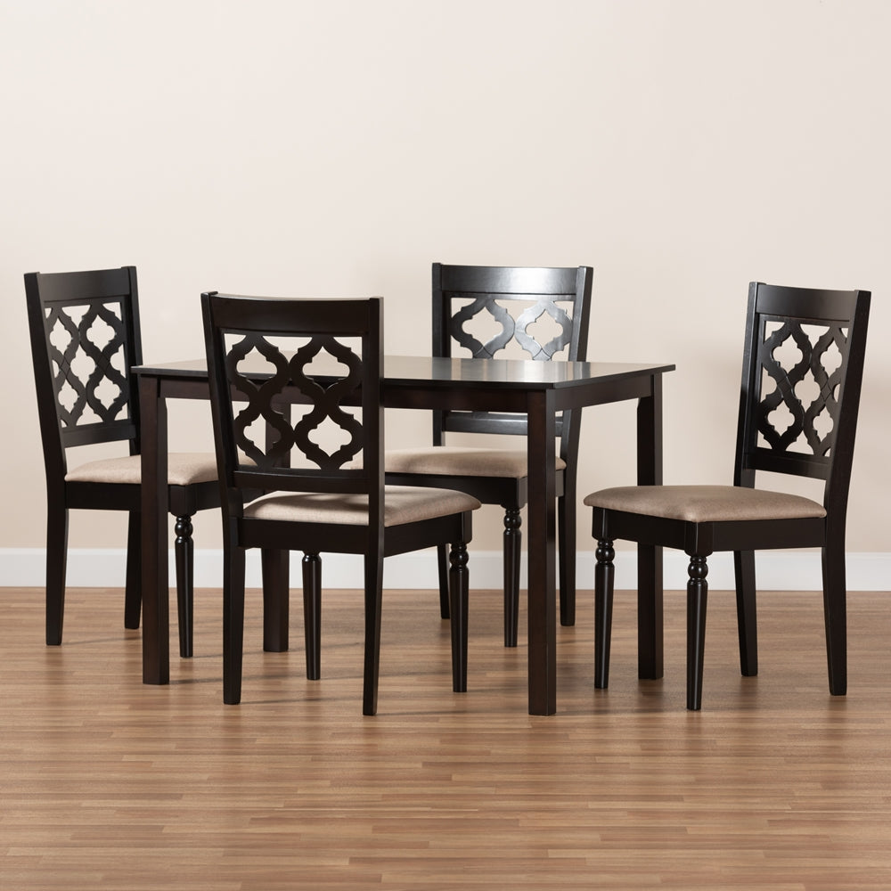 Baxton Studio Ramiro Modern And Contemporary Sand Fabric Upholstered And Dark Brown Finished Wood 5-Piece Dining Set