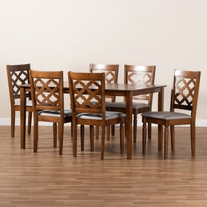 Baxton Studio Ramiro Modern And Contemporary Grey Fabric Upholstered And Walnut Brown Finished Wood 7-Piece Dining Set