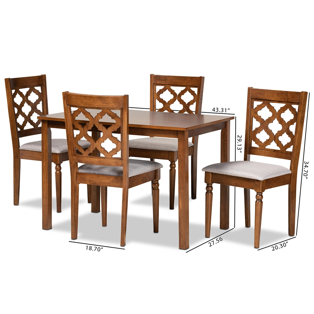 Baxton Studio Ramiro Modern And Contemporary Grey Fabric Upholstered And Walnut Brown Finished Wood 5-Piece Dining Set