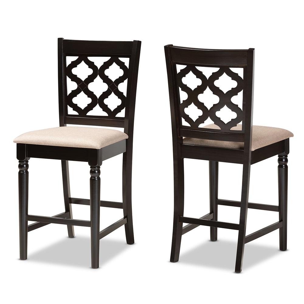 Baxton Studio Ramiro Modern And Contemporary Transitional Sand Fabric Upholstered And Dark Brown Finished Wood 2-Piece Counter Stool Set