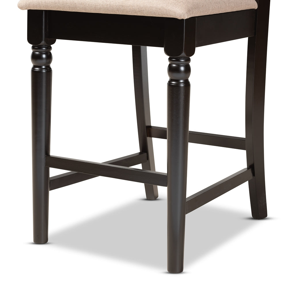 BAXTON STUDIO RAMIRO MODERN AND CONTEMPORARY TRANSITIONAL SAND FABRIC UPHOLSTERED AND DARK BROWN FINISHED WOOD 2-PIECE COUNTER STOOL SET