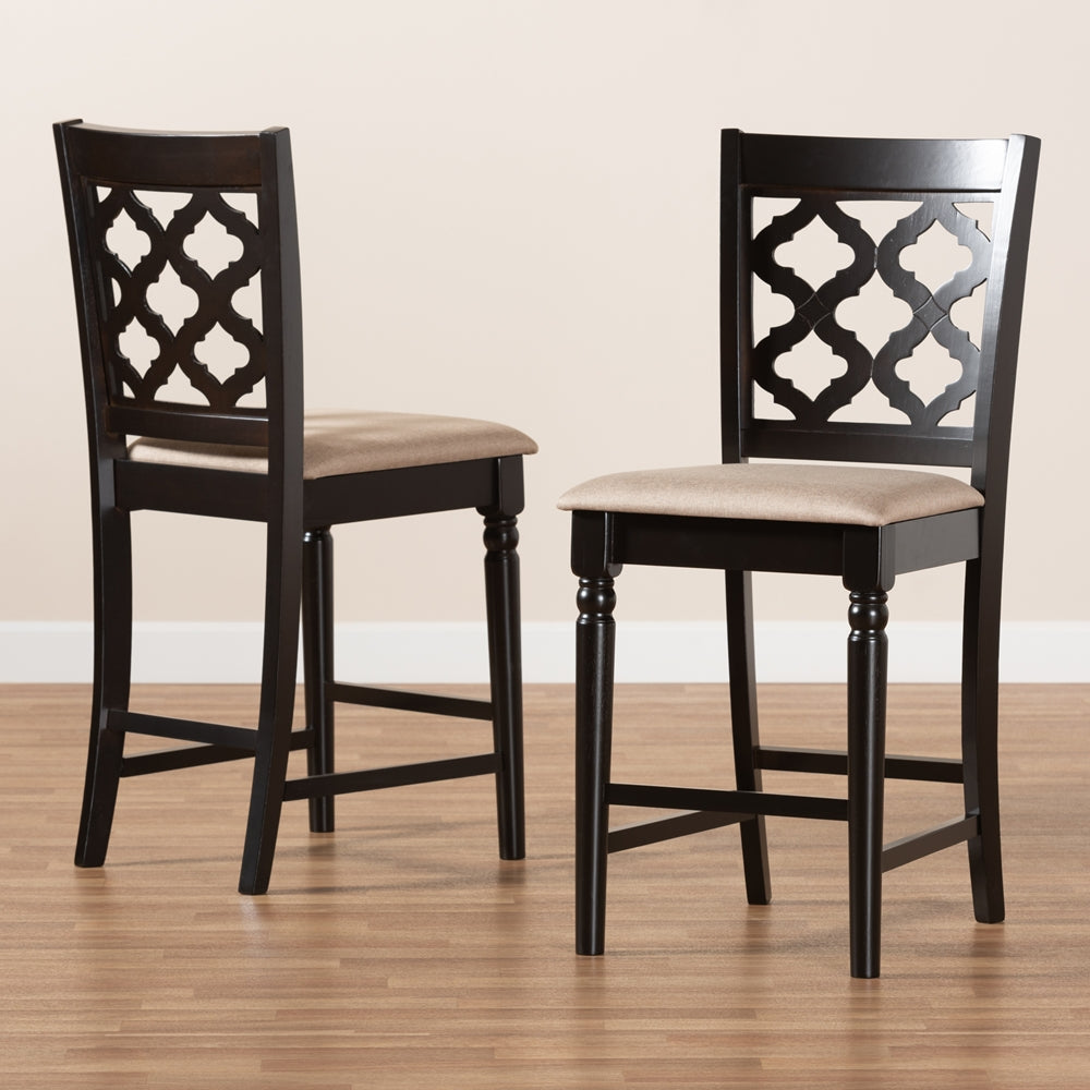 Baxton Studio Ramiro Modern And Contemporary Transitional Sand Fabric Upholstered And Dark Brown Finished Wood 2-Piece Counter Stool Set