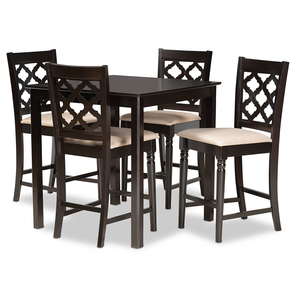 Baxton Studio Ramiro Modern And Contemporary Transitional Sand Fabric Upholstered And Dark Brown Finished Wood 5-Piece Pub Set