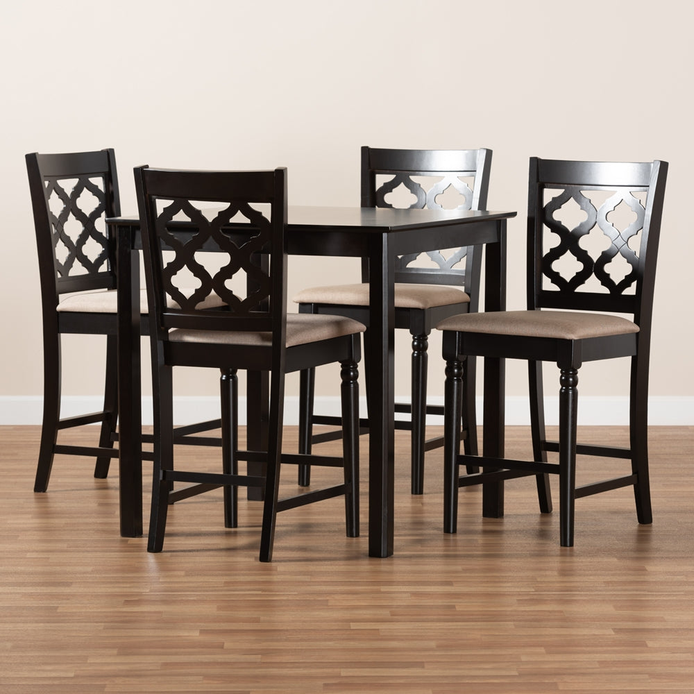 Baxton Studio Ramiro Modern And Contemporary Transitional Sand Fabric Upholstered And Dark Brown Finished Wood 5-Piece Pub Set