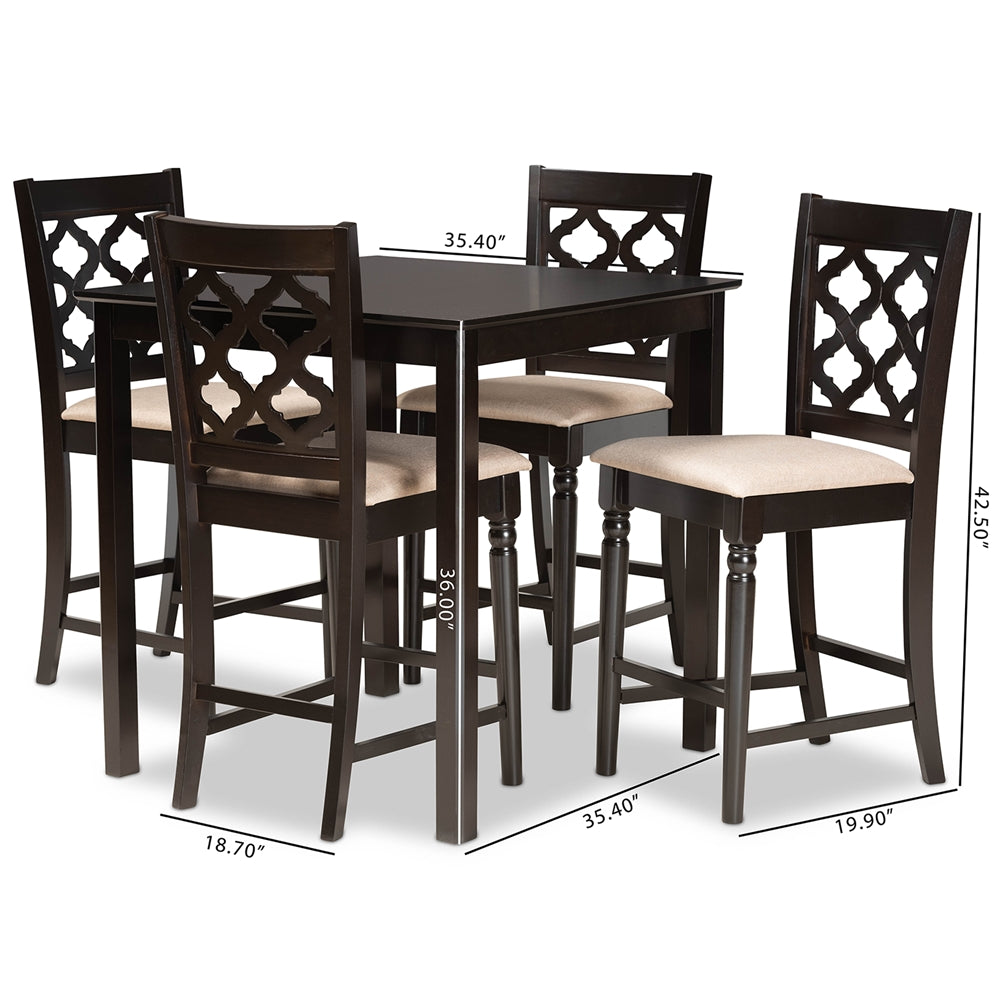 Baxton Studio Ramiro Modern And Contemporary Transitional Sand Fabric Upholstered And Dark Brown Finished Wood 5-Piece Pub Set