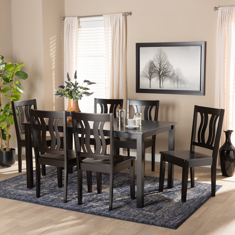 Baxton Studio Zamira Modern And Contemporary Transitional Dark Brown Finished Wood 7-Piece Dining Set