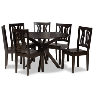 Baxton Studio Mare Modern And Contemporary Transitional Dark Brown Finished Wood 7-Piece Dining Set