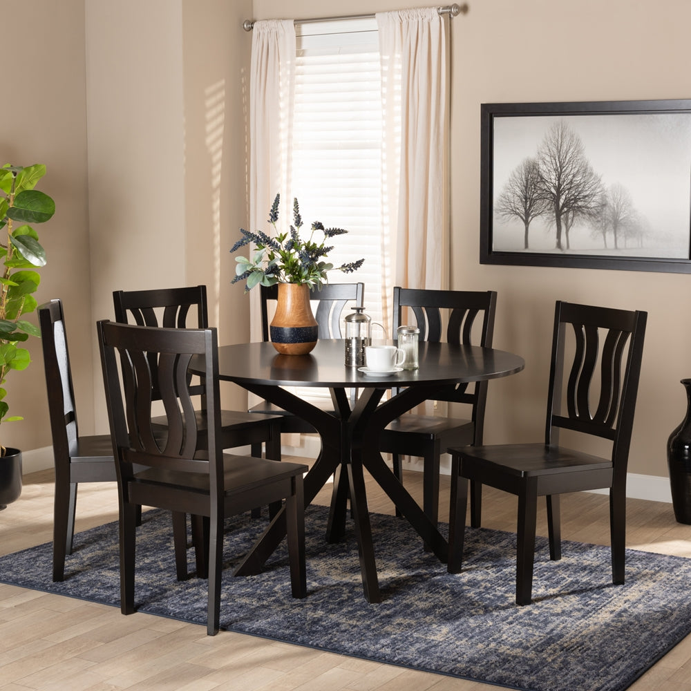 BAXTON STUDIO MARE MODERN AND CONTEMPORARY TRANSITIONAL DARK BROWN FINISHED WOOD 7-PIECE DINING SET