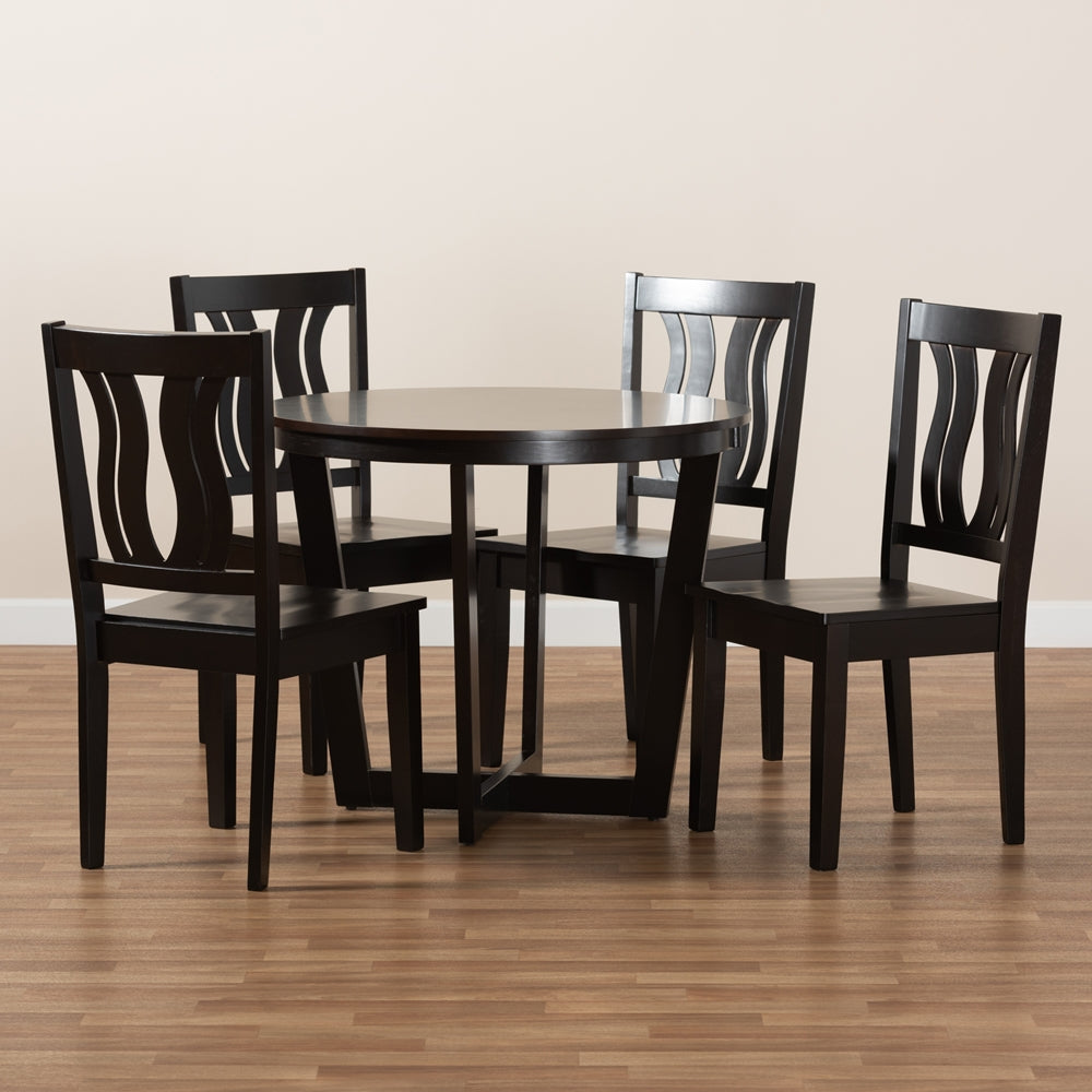 Baxton Studio Elodia Modern And Contemporary Transitional Dark Brown Finished Wood 5-Piece Dining Set