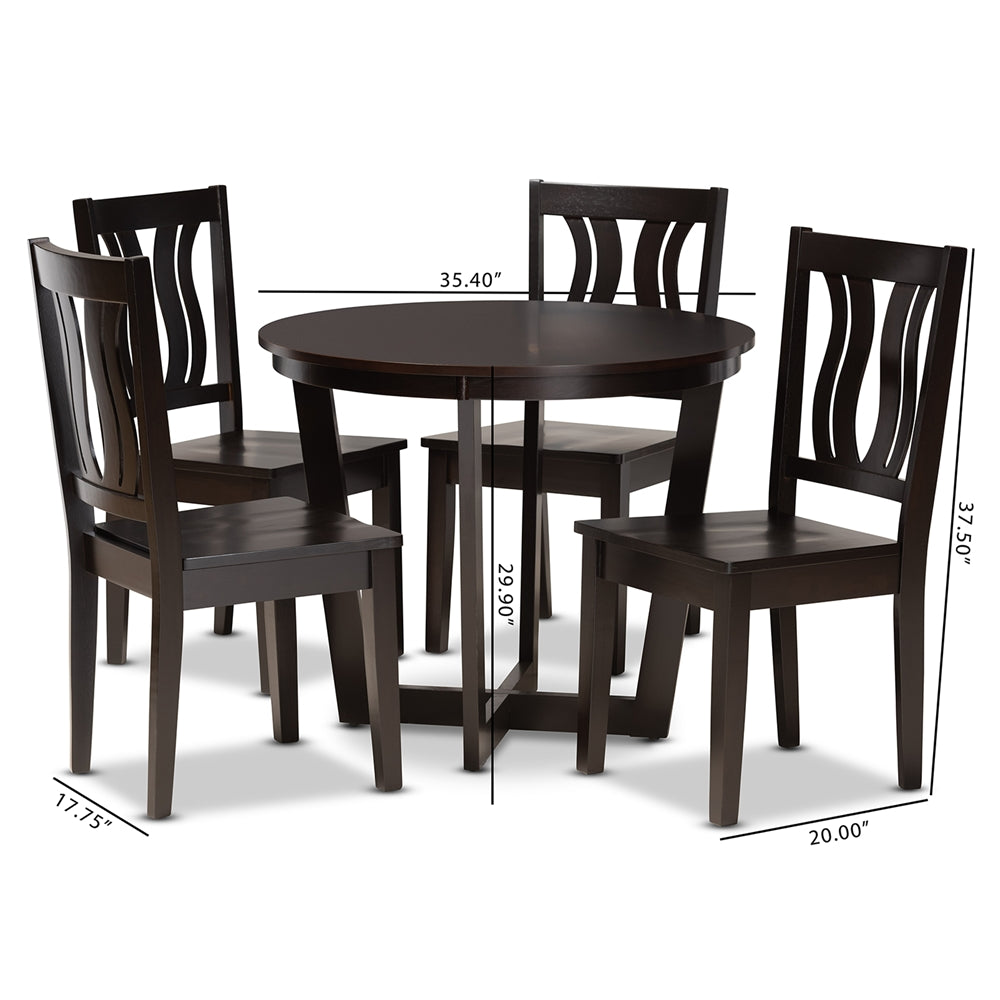 Baxton Studio Elodia Modern And Contemporary Transitional Dark Brown Finished Wood 5-Piece Dining Set