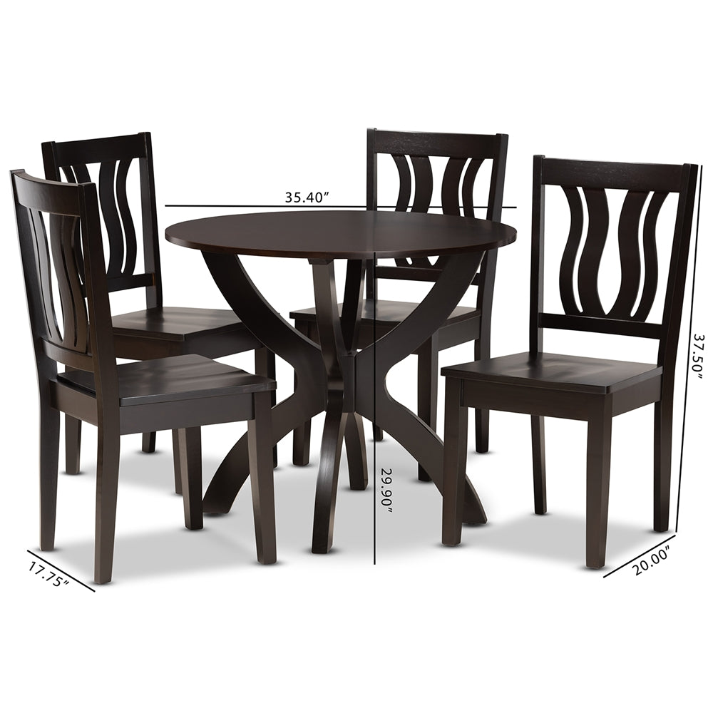 Baxton Studio Karla Modern And Contemporary Transitional Dark Brown Finished Wood 5-Piece Dining Set